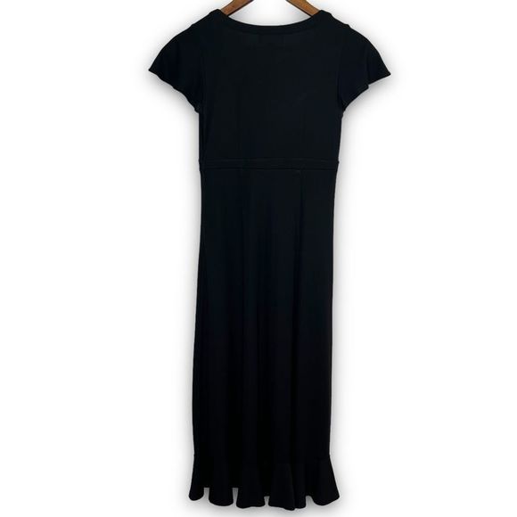 Loft Women's Black Flutter Cap Sleeve Side Zip V-Neck Midi Dress Size 0‎ - Picture 2 of 15